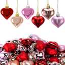 Iceyyyy 60Pcs Valentine's Day Heart Ornaments-Valentine's Mother's Day Heart Baubles Shaped Hanging Ornaments Decoration for Valentine Tree Wedding Anniversary Party (Red, Pink, Rose Gold)