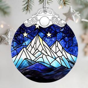 Stained Glass Ornament, Christmas Ornaments, Christmas Tree Ornaments & Holiday Decor  Gifts for Nature Lovers, Ideal Holiday Present & Xmas Gift - Starry Sky and Mountains