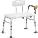 Tub Transfer Bench for Bathtub, Height Adjustable Shower Bench with Backrest, Shower Chair Bath Seat for Elderly, Seniors, Arm Support for Transfer