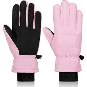 Boao Kids Winter Ski Gloves Waterproof Warm Snow Mittens Full Finger Gloves for Toddlers Infants (5 - 10 Years, Pink)