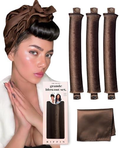 Grande Heatless Curls Overnight Rods No Heat Hair Curlers to Sleep Jumbo Foam Large Hair Rollers for Long Short Hair Heatless Curling Rod Set with Satin Wrap for Sleeping Brown