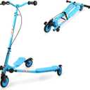 Kids Swing Scooter, 3 Wheels Drifting Scooter/Wiggle Scooters with Adjustable Height & Foldable for Boys/Girl/Ages 5-12 Years, Blue