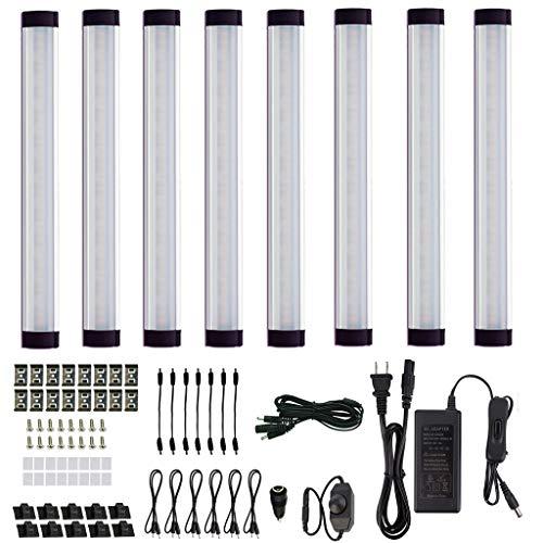 AIBOO LED Under Cabinet lighting Kit, Plug in Strip Lights with Dimmer Switch for Kitchen Cabinet Counter, Closet, bedroom lighting.（24w-8 bars kit-6000K）