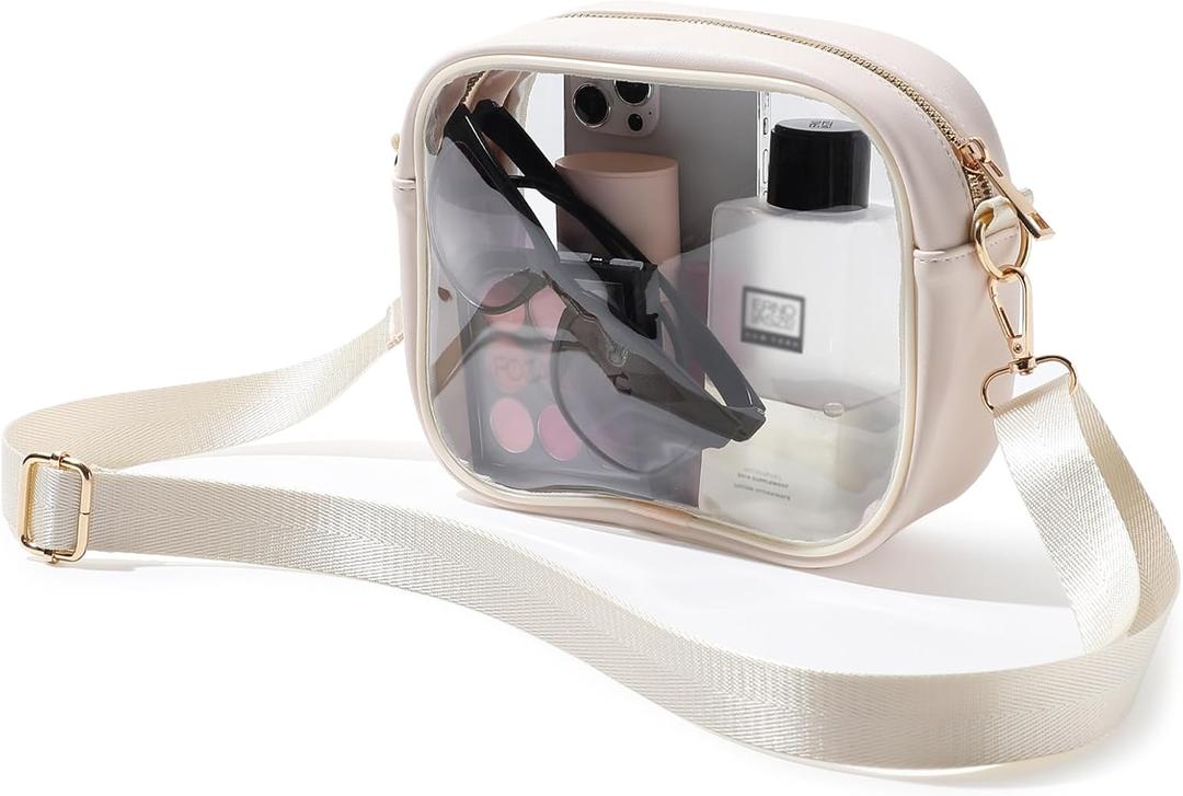TOBVZOO Clear Bag Stadium Approved, Crossbody Transparent Bag for Concerts Sports Events, Purses for Men & Women (Beige)
