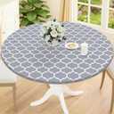 Smiry Round Picnic Tablecloth, Waterproof Elastic Fitted Table Covers for 45" - 56" Tables, Wipeable Flannel Backed Vinyl Tablecloths for Camping, Indoor, Outdoor, Grey & White