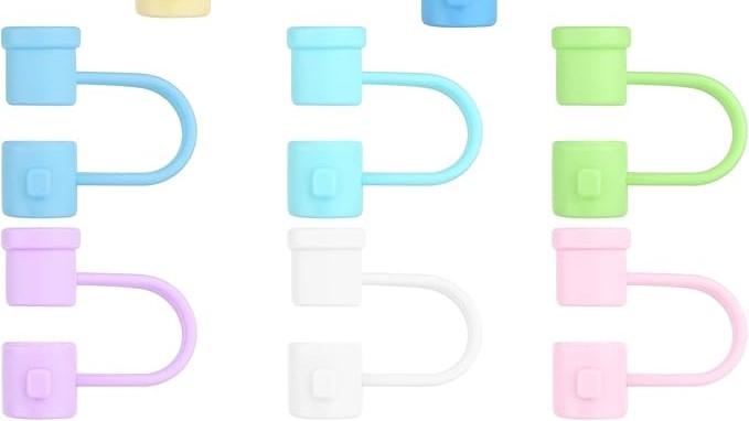 6 Pieces Silicone Straw Cover Set Reusable Drinking Straw Toppers Compatible with 6-8mm Straws Perfect for Traveling, Picnicking, Fitness, Party Decoration and Protection