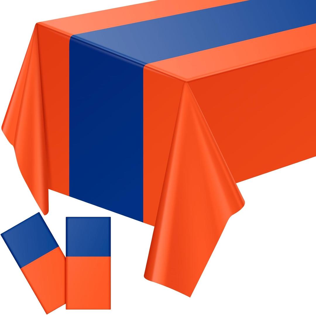 Oudain 4 Pcs Blue and Orange Tablecloth Dragon Party Anime Theme Table Cloth 108 x 54 Inch Plastic Disposable Rectangle Tablecovers for Birthday Themed Party Decoration Supplies