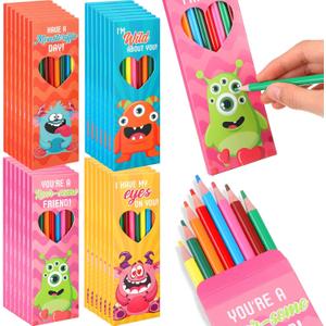 Sweetude 28 Set Valentines Day Gifts Pre-sharpened Colored Pencils Monster Themed Valentines Exchange Gifts Prizes 8 Assorted Colors 224 Count