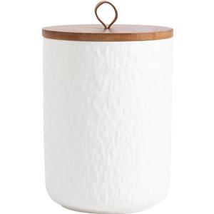 Black White Ceramic Coffee Canister Tea Canister with Seal Wood Lid, Airtight Coffee Storage Container for Coffee Bean, Ground Coffee, Sugar, Cookie Candy jar (White, 1300ml)