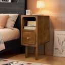 Wood Nightstand, Narrow Side Table with Drawer, Mid Century Modern Nightstand with Opening Storage for Living Room, Bedroom and Small Spaces, Walnut Color