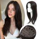 Ms Taj 18 Inch Synthetic Hair Toppers for Women with Thinning Hair - Long Layered, 6.5"X6.5" Fiber Wiglets (Brown, Black)