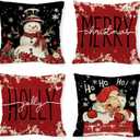 Christmas Snowman Pillow Covers Xmas Santa Claus 20 x 20 Inch Throw Pillows, Merry Christmas Seasonal Cardinal Poinsettia Decorative Farmhouse Cushion Case for Sofa Couch Set of 4