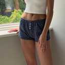 Womens Y2K Pajama Shorts Low Waist Striped Floral Lounge Boxers Pj Bottoms Comfy Sleep Shorts (Blue, S)