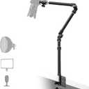 All MetalRAUBAY Desktop Magic Arm, Overhead Camera Desk Mount, Table Light Stand with 1/4 Ball Head, 3/8" & 5/8" Adapter, C Clamp, Retractable Boom Arm for DSLR, Webcam, Microphone, Projector DMA01
