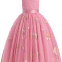 IBTOM CASTLE Flower Girls Dress Spaghetti Strap Long A Line Formal Wedding Pageant Princess Birthday Party Dance Gown (Dusty Pink-floral)