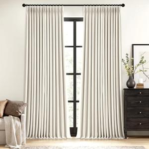MIULEE Natural Pinch Pleated 100% Blackout Linen Curtains for Bedroom, Room Darkening Memory Trained Light Blocking Window Curtains 95 inches Long for Living Room, Black Out Pleat Drapes, 2 Panels