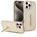 CUSTYPE for iPhone 15 Pro 6.1" Case with Stand, Slim Leather Cover with 2-Way Kickstand, Compatible with MagSafe, Protective Case with Magnetic Feature for Women – Beige