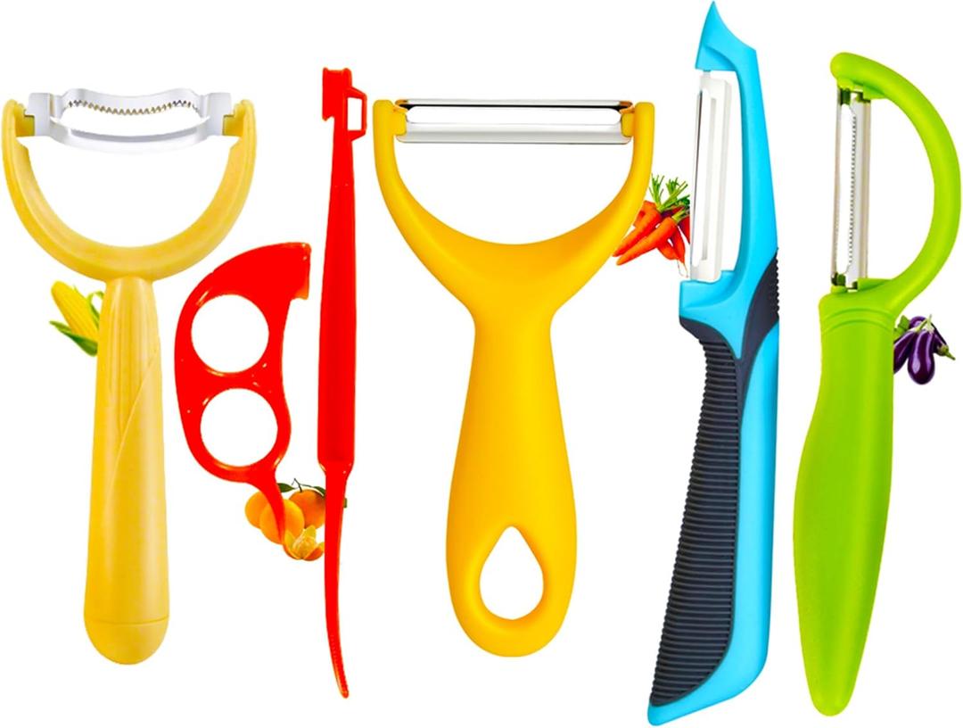 2 x Carrot Peelers, Kitchen Vegetable Peeler Set, Including orange peeler, Corn Peeler, Corn Stripper, Potato, Apple Peelers, Y Peeler for Veggie & Fruit(Color-1) 6 Pcs