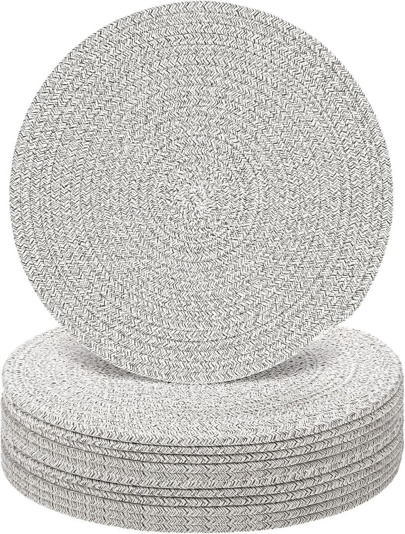 12 Pcs Round Placemats Set, 13 Inch Cotton Rope Woven Table Mats Heat Resistant Non Slip Place Mats for Dining Table Boho Farmhouse Placemats Decor Hot Pads Kitchen Essentials