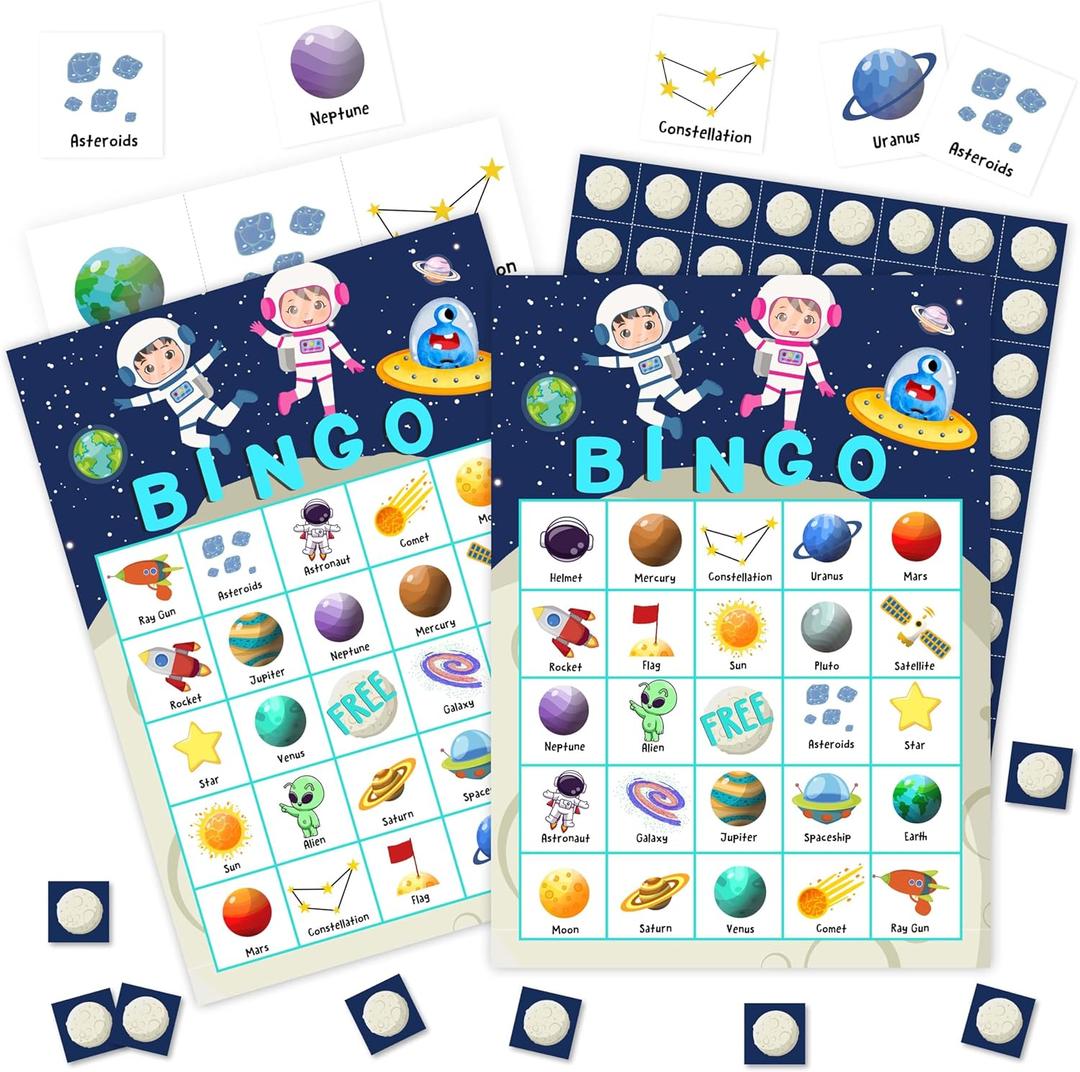 Space Games Bingo Cards, Cosmic Theme Game for Family Friends Large Multiplayer Group Activities, Party Birthday Favors Gifts -01, Blue (Biue)