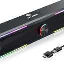 Pc Speakers Computer Sound Bar with Stereo Sound, Flowing LED & Push-Button Control Computer Speaker for Desktop Laptop Monitor, USB Input