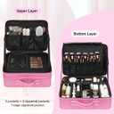 Relavel Extra Large Makeup Case Travel Train Case Professional Makeup Artist Bag Portable Nail Organizer Box Art Supply Case with Adjustable Dividers/Attach to Trolley/Shoulder Strap (Rose Pink)