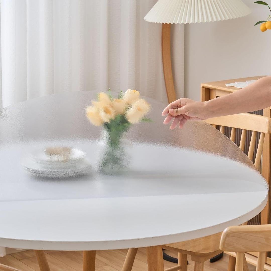 54 Inch Round Frosted Table Cover Protector, Frosted Round Table Protector for Dining Room Table, 1.5mm Thick Waterproof Round Plastic Vinyl Pad