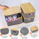 Plastic Storage Baskets With Bamboo Lid - Plastic Storage Containers Stackable Storage bins: Storage Baskets for Organizing Shelves Drawers Desktop Closet Playroom Classroom Office, 6 Pack, Gray