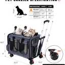 Cat Carrier for 2 Cats,Cat Carrier with Wheels for Cats and Dogs, Foldable Double Pet Carrier, Rolling Dog Carrier with Detachable Wheels and Telescopic Handle,2 Front Zippered Compartments Gray