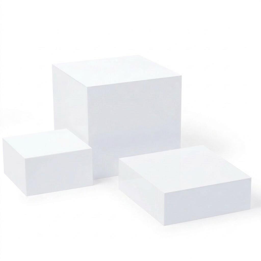 Leinuosen 3 Pcs Large Buffet Risers Set 6" to 12" Acrylic Display Box Catering Dessert Table Riser Food Display Decorative Stand with Hollow Bottom for Catering Supplies(White, Square)