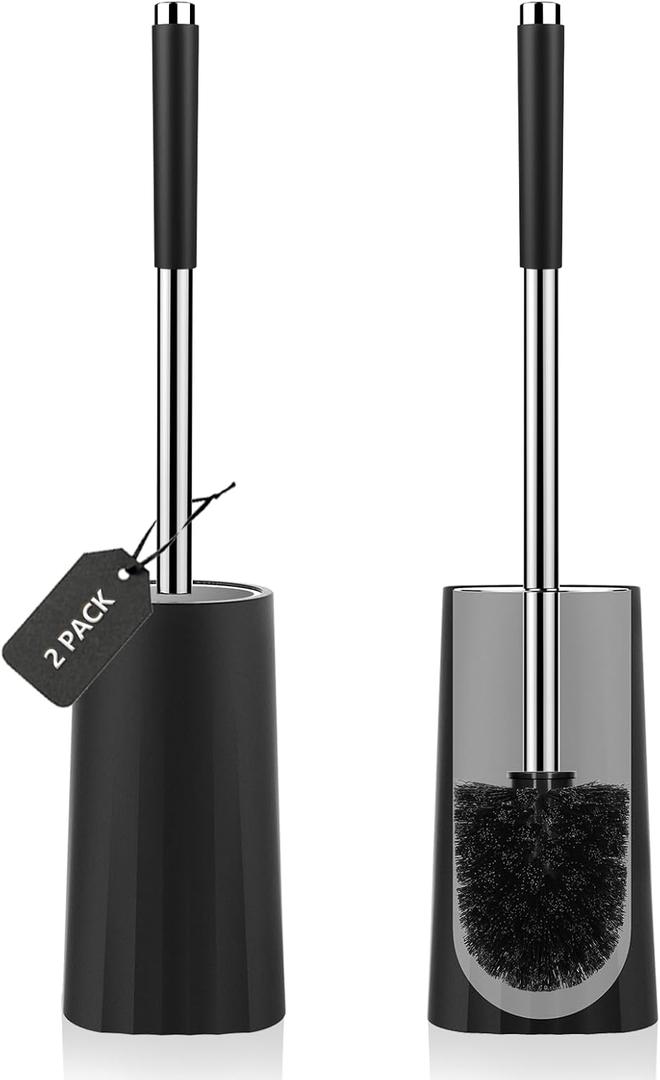 SetSail Toilet Brush, Compact Size Toilet Bowl Brush and Holder Toilet Brushes for Bathroom with Stainless Steel Handle Toilet Cleaner Brush with Durable Scrubbing Bristles, 2 Packs (Black)