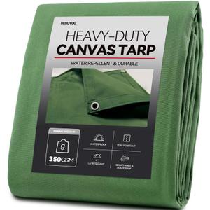 12x16 Heavy Duty Canvas Tarp, Olive Drab 12 Oz Canvas Tarp with Rustproof Grommets, Multipurpose Tarpaulin for Camping, Canopy Tent, Roof, Woodpile, Trailer Equipment (Green)