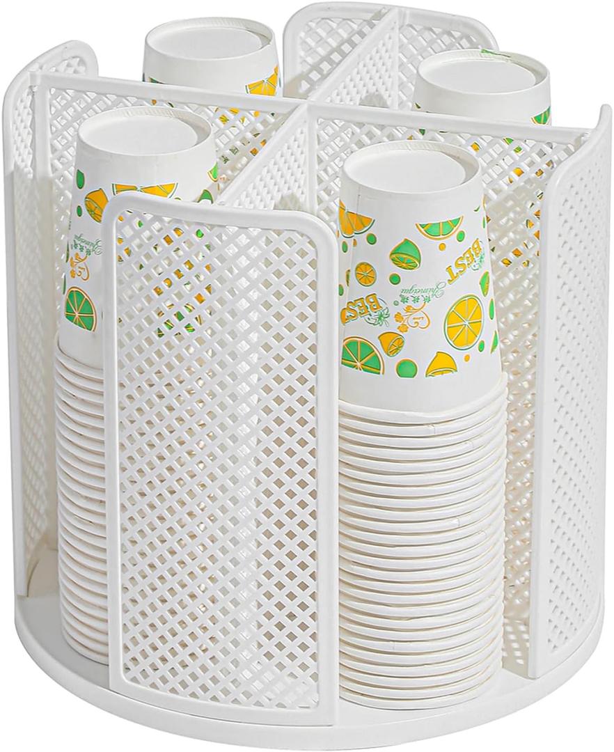 Paper Cup and Lid Holder Plastic Cup Storage Organizer Coffee Cup Dispenser for Countertop, Breakroom, Bathroom, Coffee Station, Bar, Buffet, Kitchen Cabinet - White