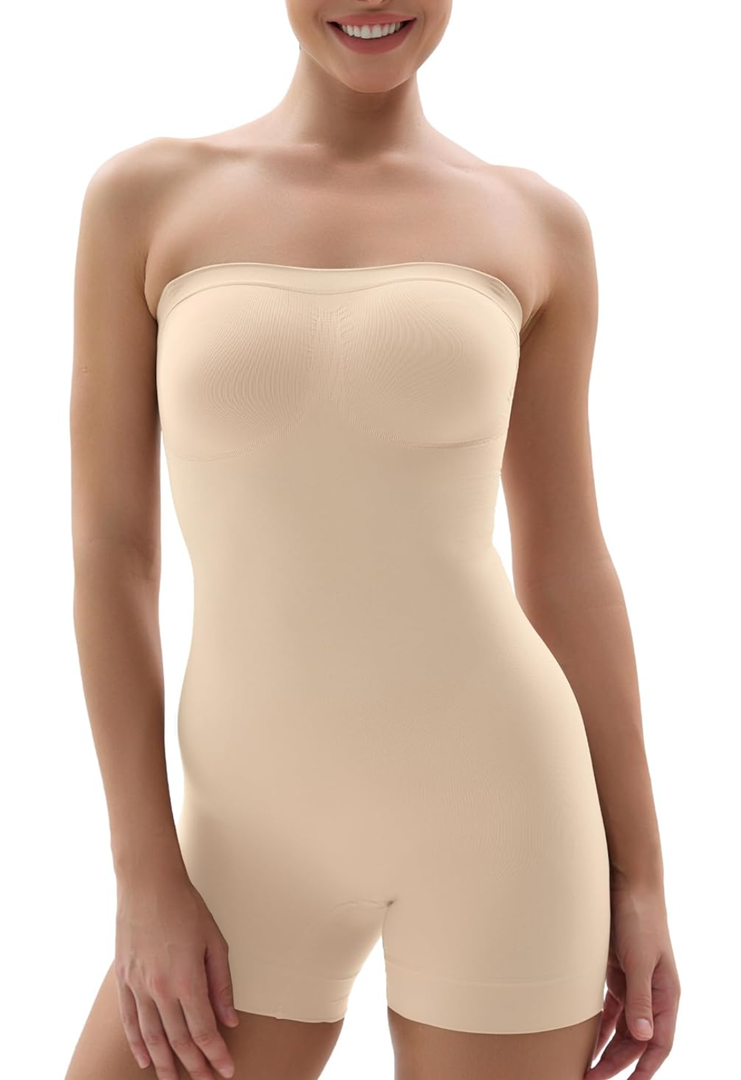 SHAPERX Strapless Shortie Bodysuit for Women Tummy Control Shapewear Seamless Sculpt Body Shaper with Removable Straps XS/XS