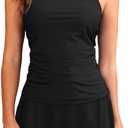 Women Two Piece Tankini with Skirt - Tummy Control High Neck Swimsuit with Built in Pockets 2025 Ladies Bathing Suit (Medium, Black)