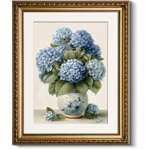 HUARCEY Vintage Blue Hydrangea Wall Art 13x16 Inch Botanical Print