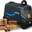 Radio Flyer Amazon Delivery Van, For Ages 2+, Ride and Deliver Truck for Kids, Under Seat Storage, Stationary Handle, Ergonomic Seat, Includes 3 Mini Amazon Boxes & 3 Wooden Toys, Toddler Ride On Toys