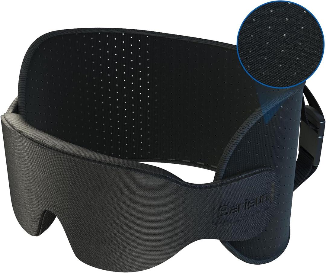 SARISUN Travel Pillow for Airplanes, Ultra-Thin Breathable Airplane Pillow Alternative, Airplane Head Strap with 3D Sleep Eye Mask, 360 Support for Long Flight, Work for Seats with Headrest, Black