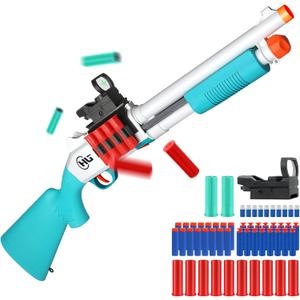 Toy Gun Models Foam Blasters (33-Inch) Jumping Shell Design [with10 Shell 40 Soft Darts] Perfect for Indoor and Outdoor Play (Blue-Green)