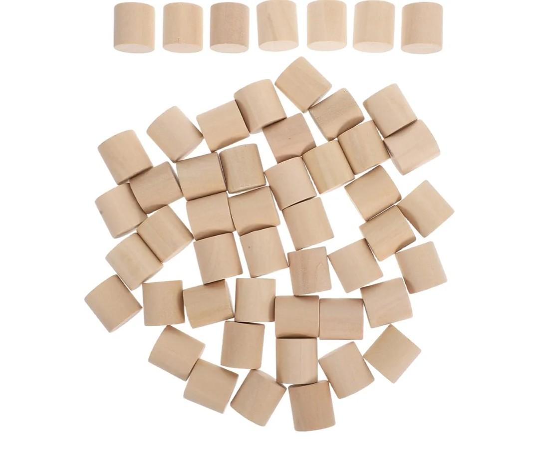 50pcs Unfinished Wooden Blocks Solid Wood Crafting Cylinders for Projects Painting Educational Use and Model Making