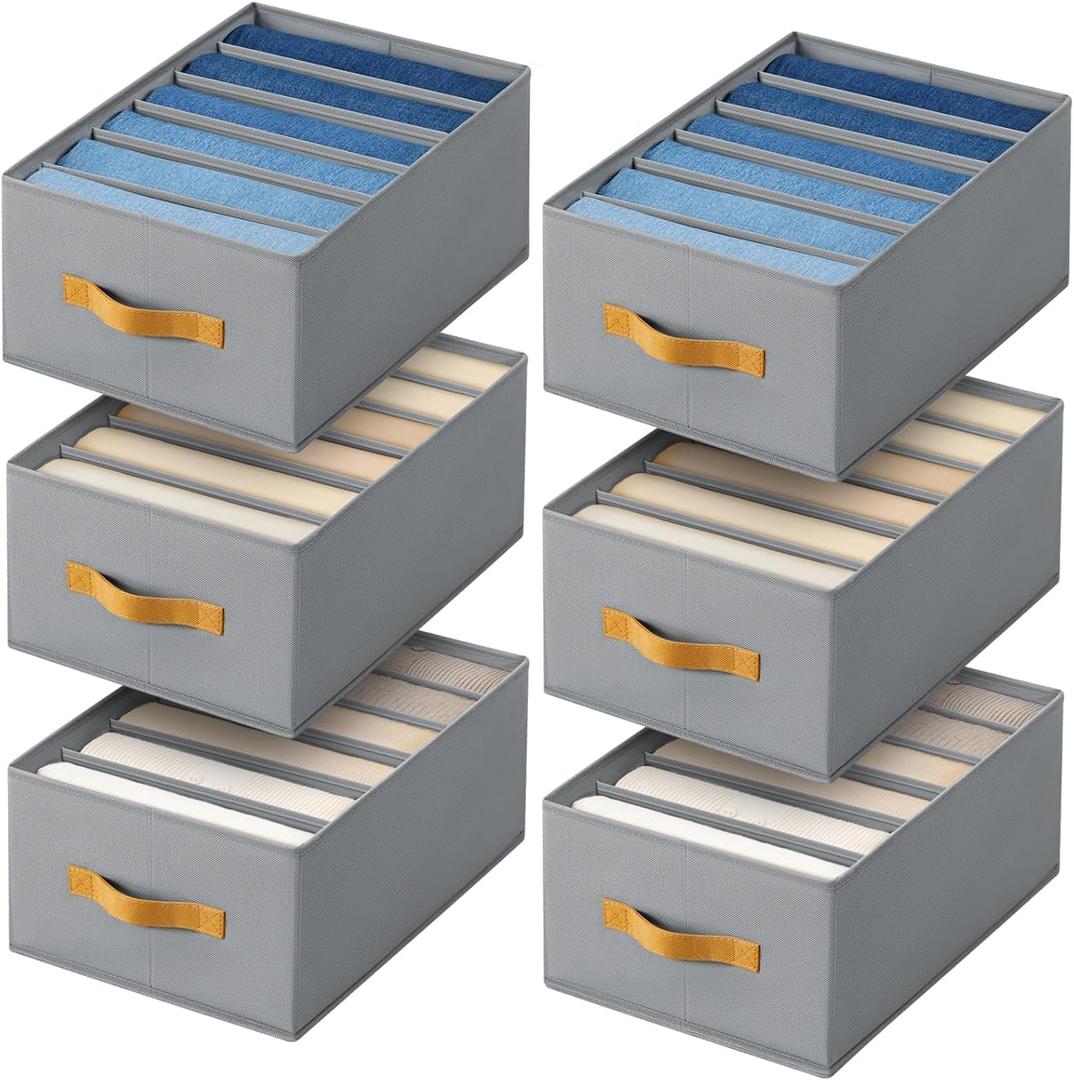 DIMJ Wardrobe Clothes Organizer - Foldable Drawer Organizers for Clothing, Fabric Clothes Organizer, Closet Organizers and Storage Boxes for Jeans, TShirt, Sweaters, Pants, Underwear, Legging (6 Pack, Grey)