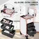 Portable Manicure Table 3 Drawers, Rolling Lockable Makeup Train Case with Blueteeth Speaker and Nail Polish Organizer, Foldable Nail Desk with Mirror & TSA Lock for Nail Tech and Salon Use, 15.3 X 10.8 X 30.8 Inches