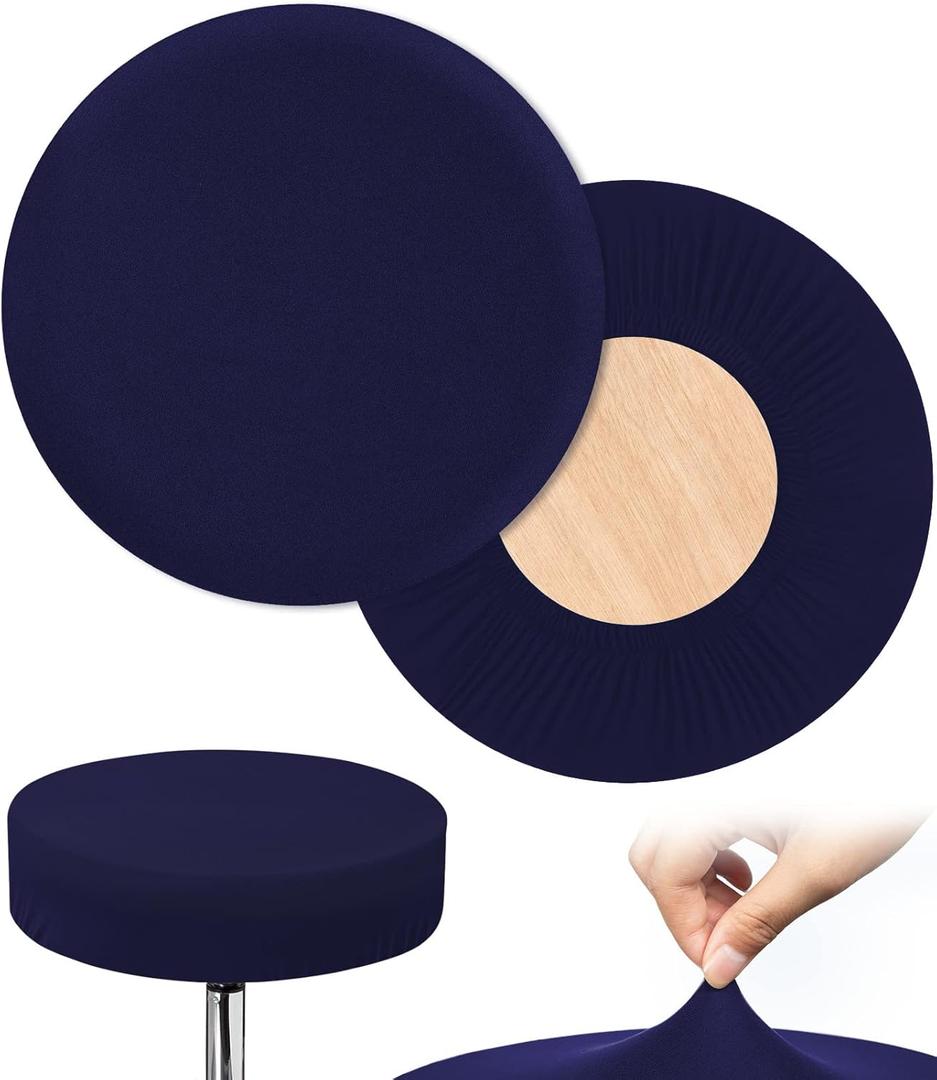 HFATMOS 2 Pcs Bar Stool Covers Round Stool Slipcovers High Elastic Circle Chair Covers Soft Chair Seat Cushion Slipcover for Stool of Dia 11-14 Inch, Navy Blue