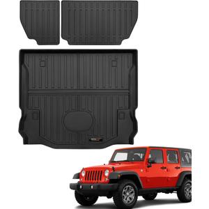 All Weather TPE Cargo Liner and Backrest Mats for 2007-2018 Jeep Wrangler JK 4 Door Accessories (for 2007-2018 Wrangler JK 4 Door Cargo Liner+Backrest Mats)