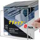 8 Pcs 11"17" Acrylic Sign Holder Wall Mount, Horizontal No Drilling Clear Wall Frame, Door Sign Holder with Adhesive Tape, for Offices Shop, Promotions, Homes Restaurants, Photo, Picture, Events, Meeting