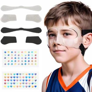 WR01A Kids Nose Guard for Broken Nose Girls Boys Adjustable Basketball Soccer Sports Face Mask with Foam Padding and Stickers for Youth Teens (Black)