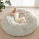 Bean Bag Cover(No Filler), Faux Fur Comfy Bean Bag Chairs for Adults, Washable Bean Bag Chair Cover, Fluffy Plush Giant Bean Bags Chairs for Teens Kids Girls, Anti-Slip, 5FT, Black