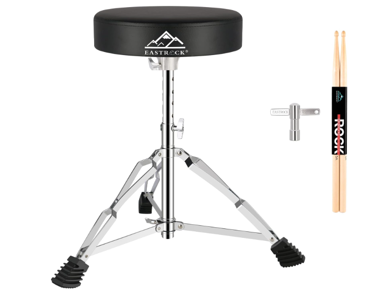 EASTROCK Drum Throne,Padded Drum Seat Drumming Stools with Anti-Slip Feet for Adults and Kids Drummers (Silver)