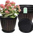 FGstyle 12 Inch Pots for Plants,4 Pack Tall Planters,Large Flower Pots with Drainage Hole & Saucer,Decorative Outdoor Planter for Planting Medium Large Plants(Black