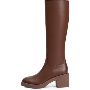 Modatope Platform Knee High Boots Square Toe Chunky Heel Boots for Women Side Zipper Block Heel Womens Heeled Boots (Brown)